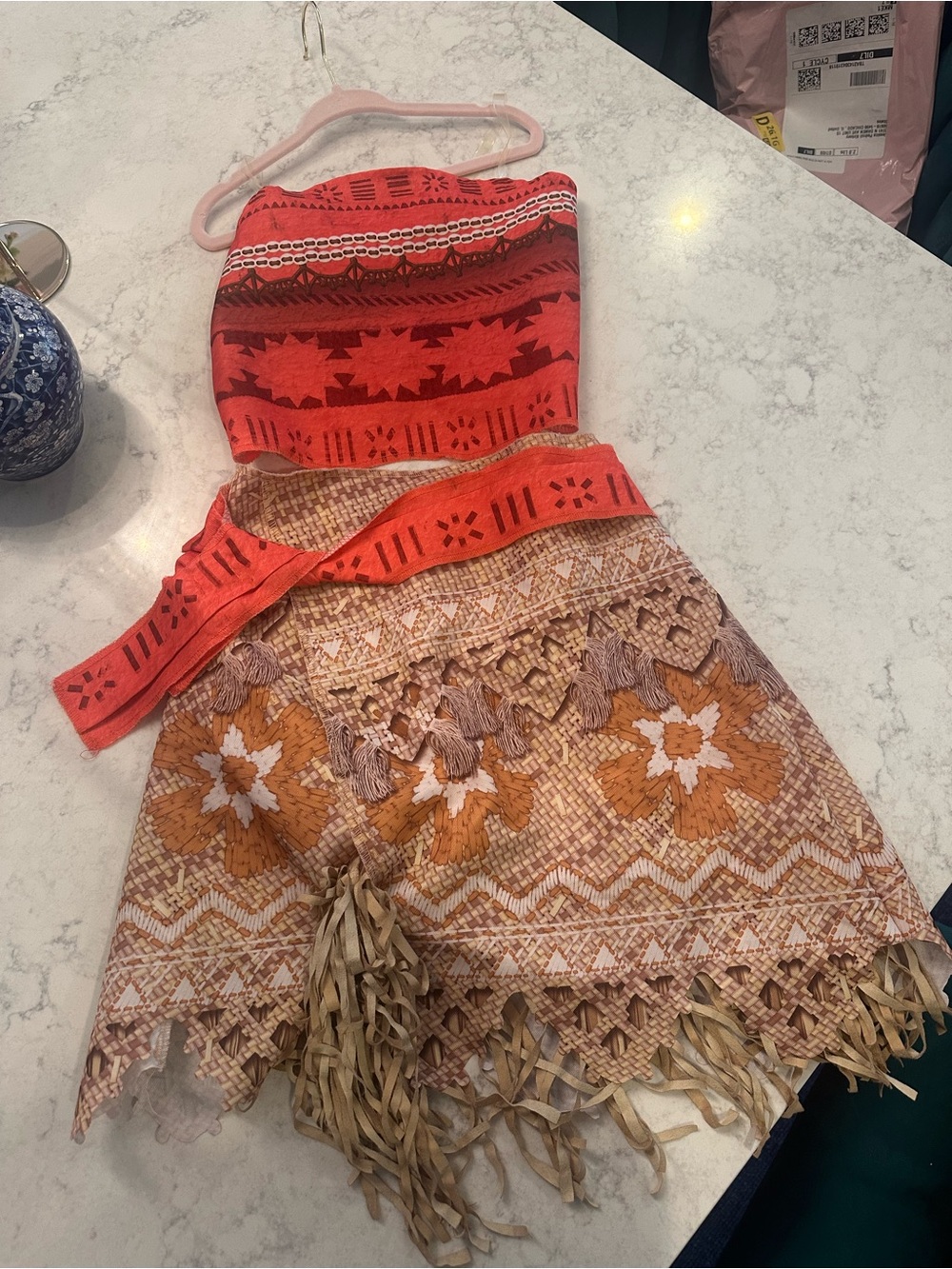 Moana Two-Piece Tribal Print Tube Top and Tassel Skirt 2 piece size 5/6